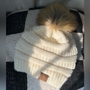 Cream Knit CC Beanie
